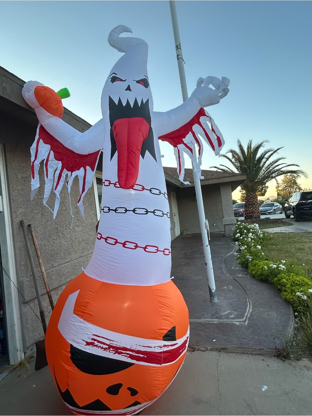10 ft Inflatable Halloween Ghost Pumpkin Decoration - White & Orange